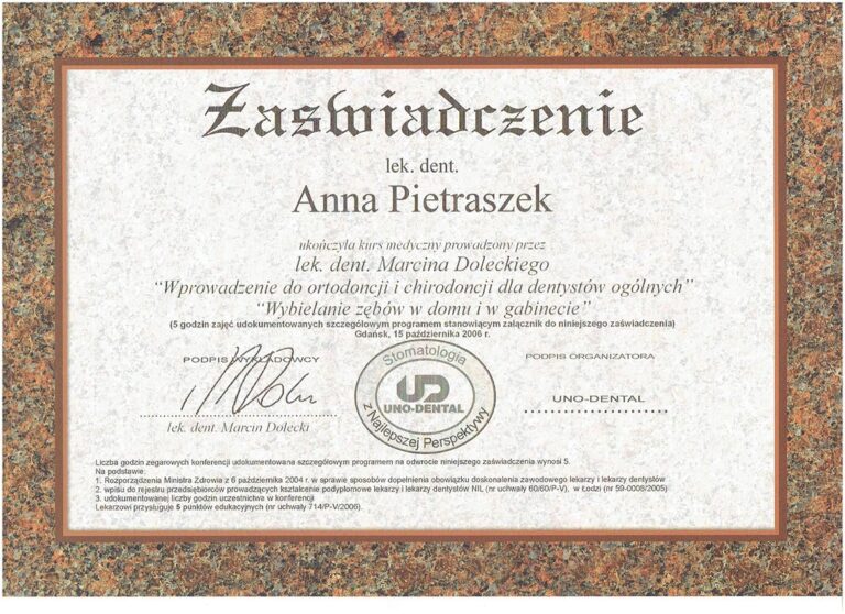Certyfikat 6 - Anna Pietraszek - Dr Pe
